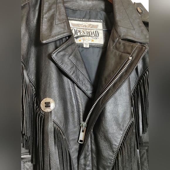 Vintage Open Road Black Fringe Insulated Leather Jacket - Picture 3 of 16